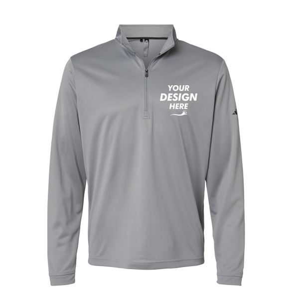 Adidas Men's Ultimate365 Lightweight Quarter-Zip Pullover, Grey Three, Front view, Mockup