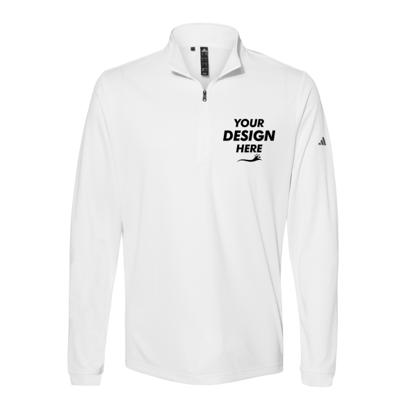Adidas Men's Ultimate365 Lightweight Quarter-Zip Pullover, White, Front view, Mockup