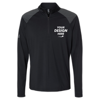 Adidas Men's Ultimate365 Lightweight Shoulder Stripe Quarter-Zip Pullover, Black, Front view, Mockup