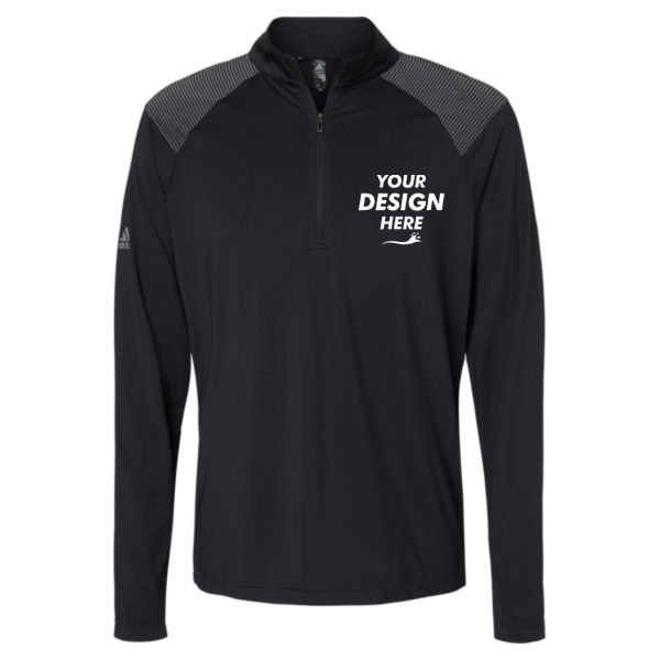 Adidas Men's Ultimate365 Lightweight Shoulder Stripe Quarter-Zip Pullover, Black, Front view, Mockup