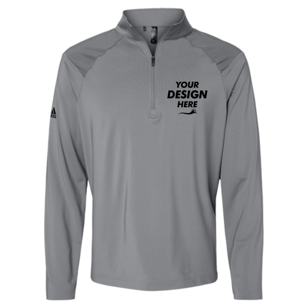 Adidas Men's Ultimate365 Lightweight Shoulder Stripe Quarter-Zip Pullover, Grey Three, Front view, Mockup