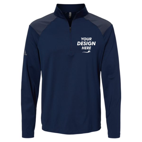 Adidas Men's Ultimate365 Lightweight Shoulder Stripe Quarter-Zip Pullover, Team Navy Blue, Front view, Mockup