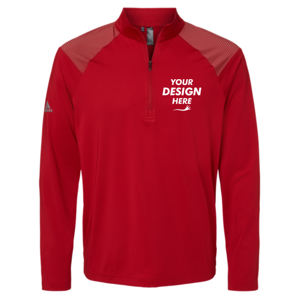Adidas Men's Ultimate365 Lightweight Shoulder Stripe Quarter-Zip Pullover, Team Power Red, Front view, Mockup