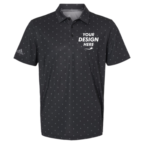 Adidas Men's Ultimate365 Pine Tree Polo, Black / Grey Three, Front view, Mockup