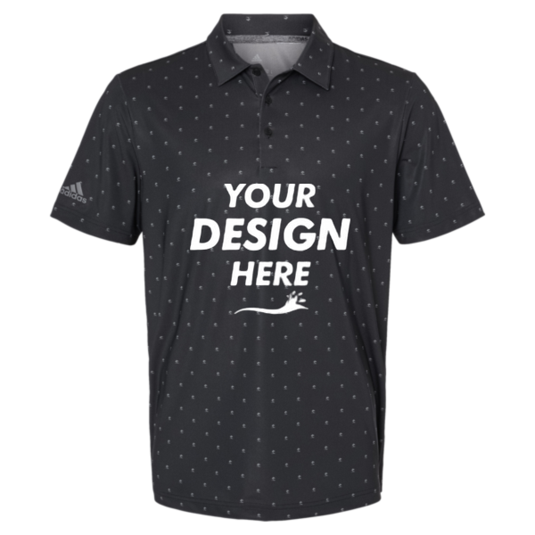 Adidas Men's Ultimate365 Pine Tree Polo, Black / Grey Three, Front view, Mockup