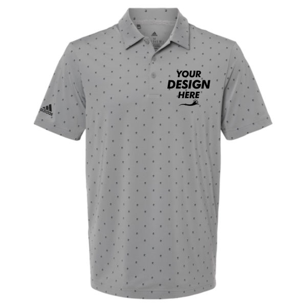 Adidas Men's Ultimate365 Pine Tree Polo, Grey Three / Black, Front view, Mockup