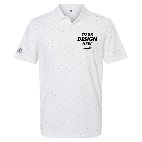 Adidas Men's Ultimate365 Pine Tree Polo, White / Grey Three, Front view, Mockup