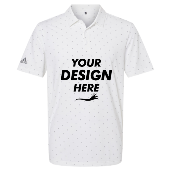 Adidas Men's Ultimate365 Pine Tree Polo, White / Grey Three, Front view, Mockup