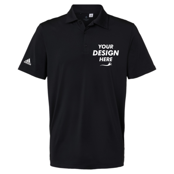 Adidas Men's Ultimate365 Solid Polo, Black, Front view, Mockup