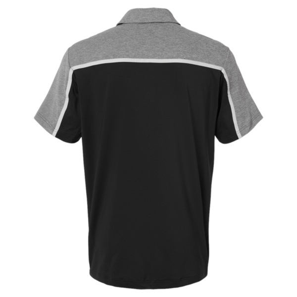 Adidas Men's Ultimate Colorblocked Polo, Black / Grey Two / Grey Five Melange, Back view