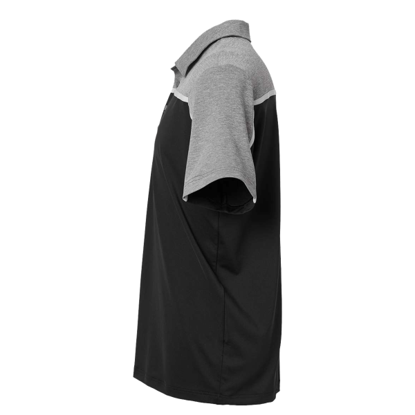 Adidas Men's Ultimate Colorblocked Polo, Black / Grey Two / Grey Five Melange, Left Sleeve view
