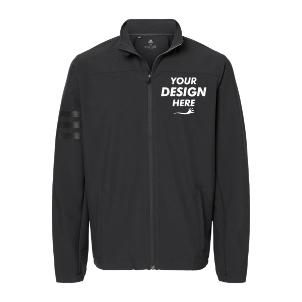 Adidas Men's Wind Resistant Full-Zip Jacket, Black / Black, Front view, Mockup