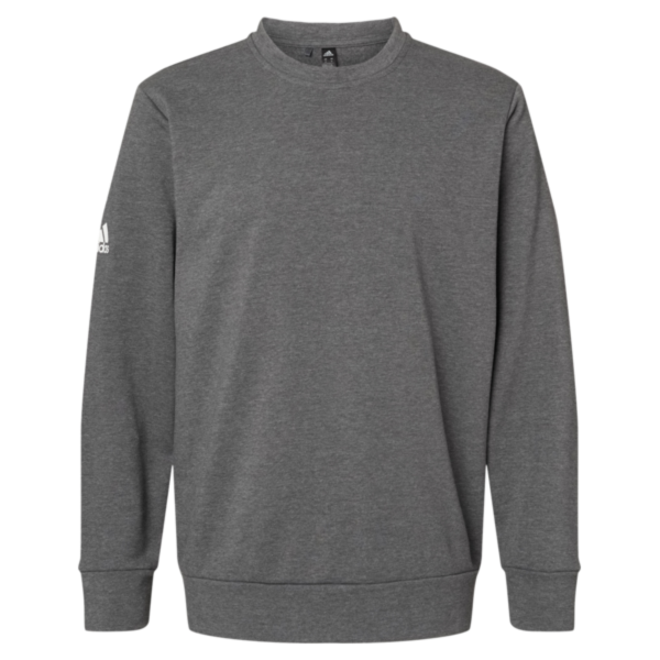 Adidas Unisex Fleece Crewneck Sweatshirt, Dark Grey Heather, Front view