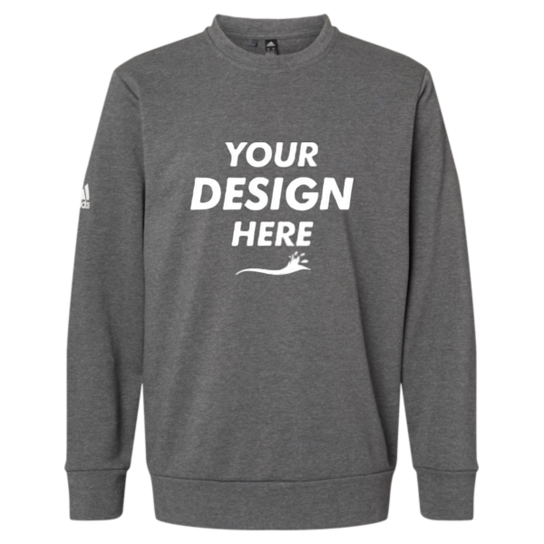 Adidas Unisex Fleece Crewneck Sweatshirt, Dark Grey Heather, Front view, Mockup