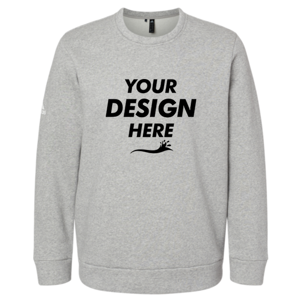 Adidas Unisex Fleece Crewneck Sweatshirt, Grey Heather, Front view, Mockup