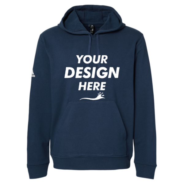 Adidas Unisex Fleece Hooded Sweatshirt, Collegiate Navy, Front view, Mockup