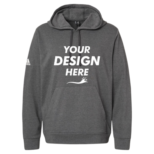 Adidas Unisex Fleece Hooded Sweatshirt, Dark Grey Heather, Front view, Mockup