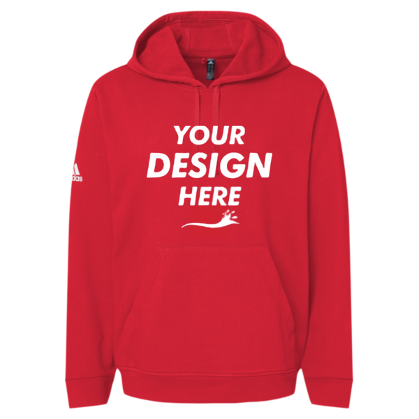 Adidas Unisex Fleece Hooded Sweatshirt, Red, Front view, Mockup