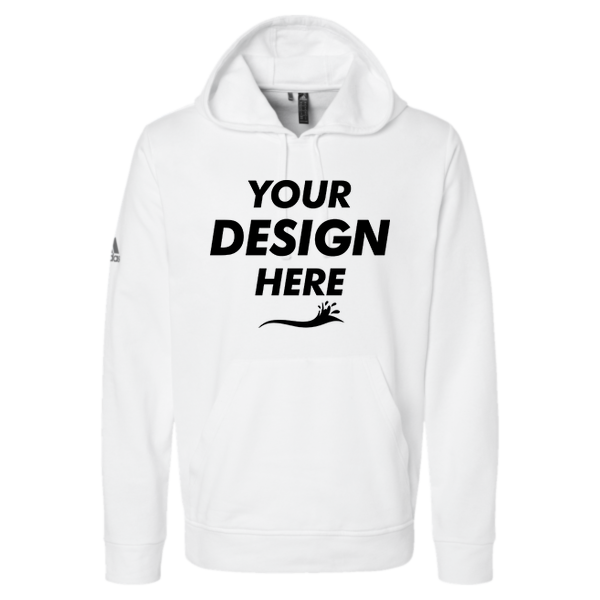 Adidas Unisex Fleece Hooded Sweatshirt, White, Front view, Mockup