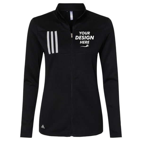 Adidas Women's 3-Stripes Double Knit Full-Zip Jacket, Black / Grey Two, Front view, Mockup