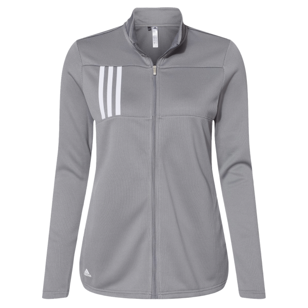 Adidas Women's 3-Stripes Double Knit Full-Zip Jacket, Grey Three / White, Front view