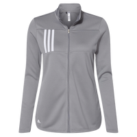 Adidas Women's 3-Stripes Double Knit Full-Zip Jacket, Grey Three / White, Front view