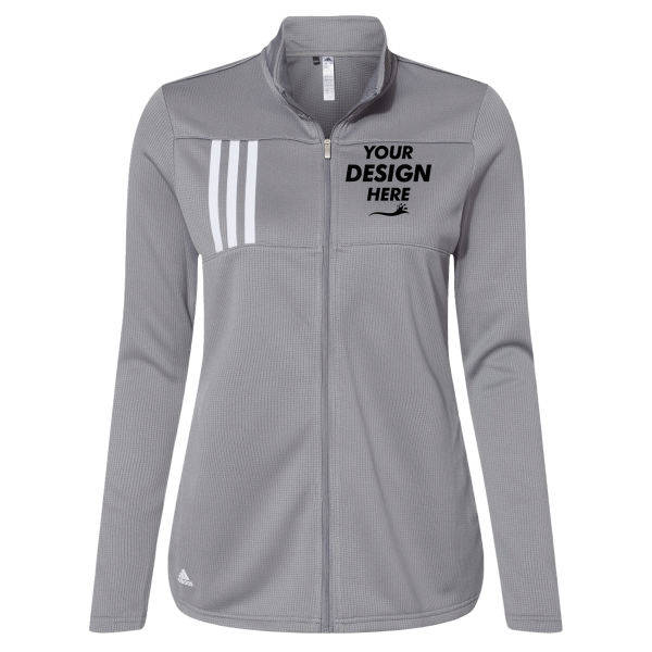 Adidas Women's 3-Stripes Double Knit Full-Zip Jacket, Grey Three / White, Front view, Mockup