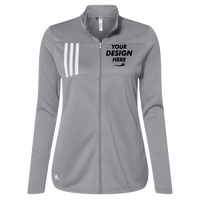 Adidas Women's 3-Stripes Double Knit Full-Zip Jacket, Grey Three / White, Front view, Mockup