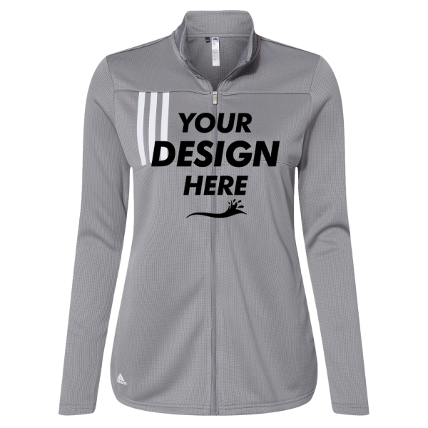 Adidas Women's 3-Stripes Double Knit Full-Zip Jacket, Grey Three / White, Front view, Mockup