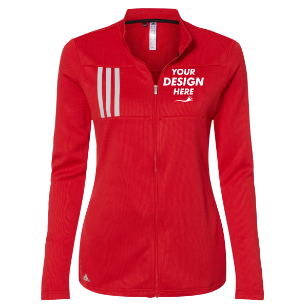 Adidas Women's 3-Stripes Double Knit Full-Zip Jacket, Team Collegiate Red / Grey Two, Front view, Mockup