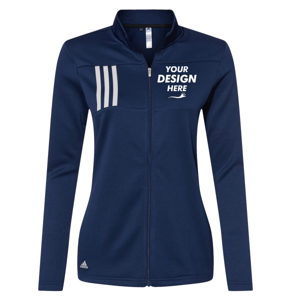 Adidas Women's 3-Stripes Double Knit Full-Zip Jacket, Team Navy Blue / Grey Two, Front view, Mockup