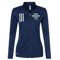 Adidas Women's 3-Stripes Double Knit Full-Zip Jacket, Team Navy Blue / Grey Two, Front view, Mockup