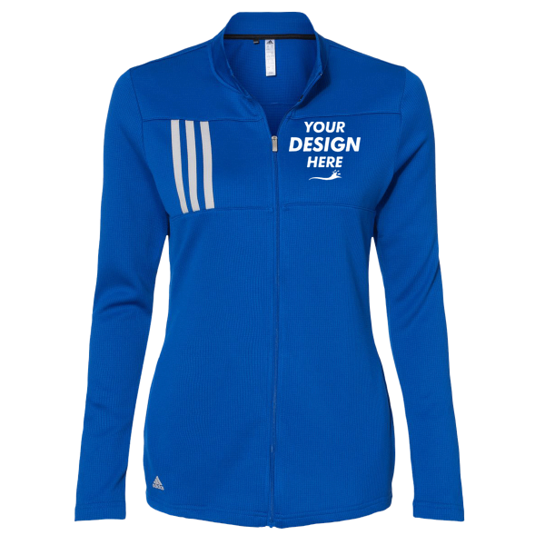 Adidas Women's 3-Stripes Double Knit Full-Zip Jacket, Team Royal / Grey Two, Front view, Mockup