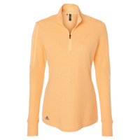 Adidas Women's 3-Stripes Quarter-Zip Sweater Pullover, Acid Orange Melange, Front view