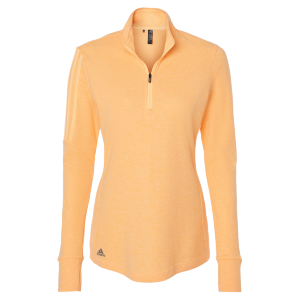 Adidas Women's 3-Stripes Quarter-Zip Sweater Pullover, Acid Orange Melange, Front view