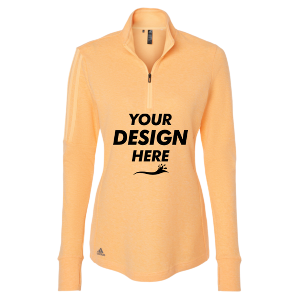 Adidas Women's 3-Stripes Quarter-Zip Sweater Pullover, Acid Orange Melange, Front view, Mockup