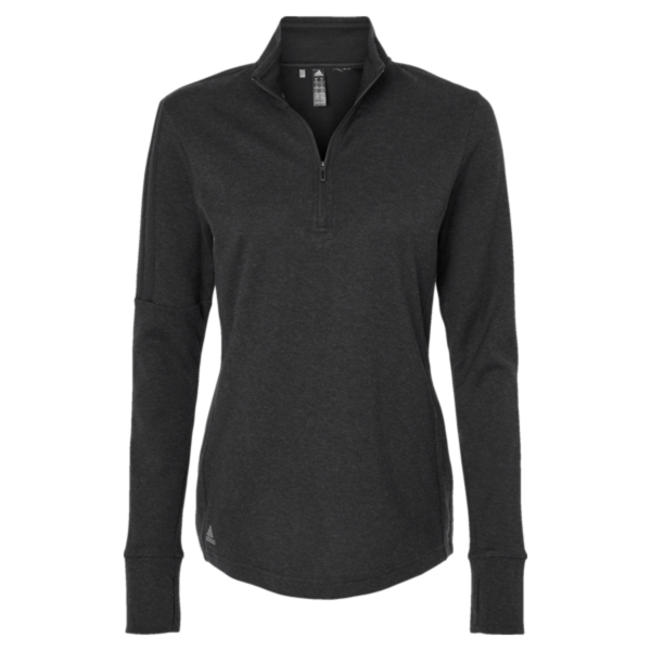 Adidas Women's 3-Stripes Quarter-Zip Sweater Pullover, Black Melange, Front view
