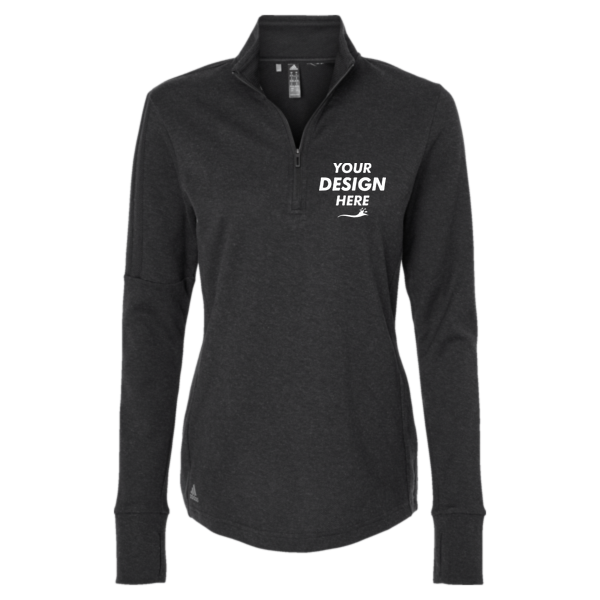 Adidas Women's 3-Stripes Quarter-Zip Sweater Pullover, Black Melange, Front view, Mockup