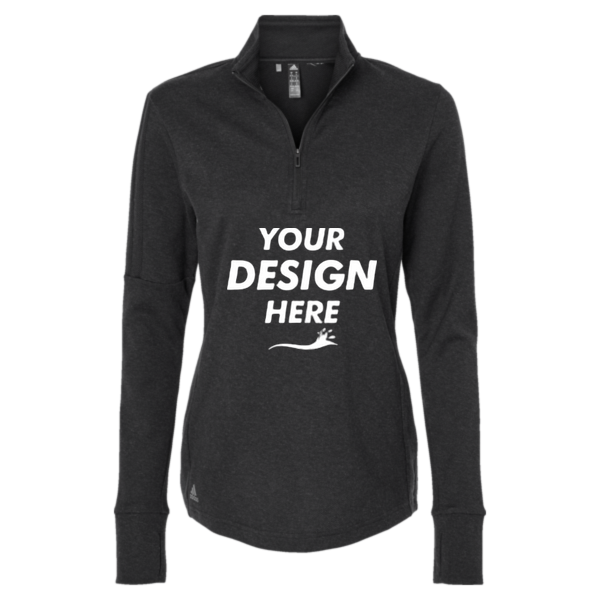 Adidas Women's 3-Stripes Quarter-Zip Sweater Pullover, Black Melange, Front view, Mockup