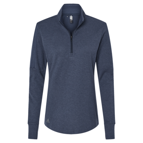 Adidas Women's 3-Stripes Quarter-Zip Sweater Pullover, Collegiate Navy Melange, Front view