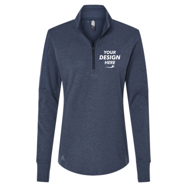Adidas Women's 3-Stripes Quarter-Zip Sweater Pullover, Collegiate Navy Melange, Front view, Mockup