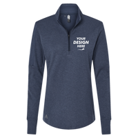 Adidas Women's 3-Stripes Quarter-Zip Sweater Pullover, Collegiate Navy Melange, Front view, Mockup