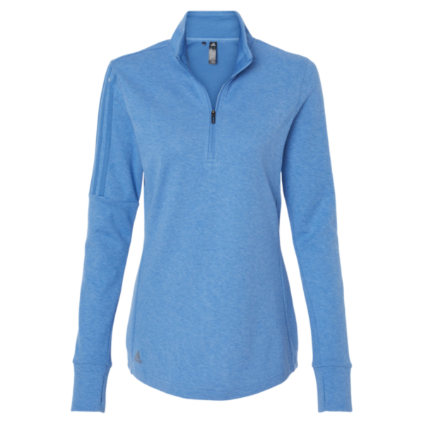Adidas Women's 3-Stripes Quarter-Zip Sweater Pullover, Focus Blue Melange, Front view