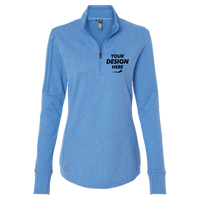 Adidas Women's 3-Stripes Quarter-Zip Sweater Pullover, Focus Blue Melange, Front view, Mockup