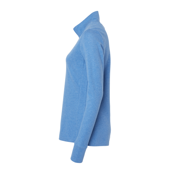 Adidas Women's 3-Stripes Quarter-Zip Sweater Pullover, Focus Blue Melange, Left Sleeve view