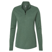Adidas Women's 3-Stripes Quarter-Zip Sweater Pullover, Green Oxide Melange, Front view