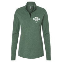 Adidas Women's 3-Stripes Quarter-Zip Sweater Pullover, Green Oxide Melange, Front view, Mockup