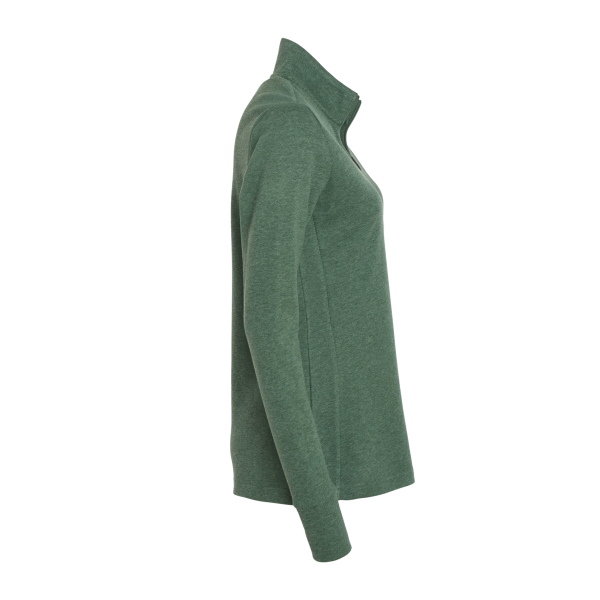 Adidas Women's 3-Stripes Quarter-Zip Sweater Pullover, Green Oxide Melange, Right Sleeve view