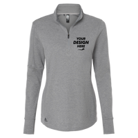 Adidas Women's 3-Stripes Quarter-Zip Sweater Pullover, Grey Three Melange, Front view, Mockup