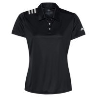 Adidas Women's 3-Stripes Shoulder Polo, Black / White, Front view